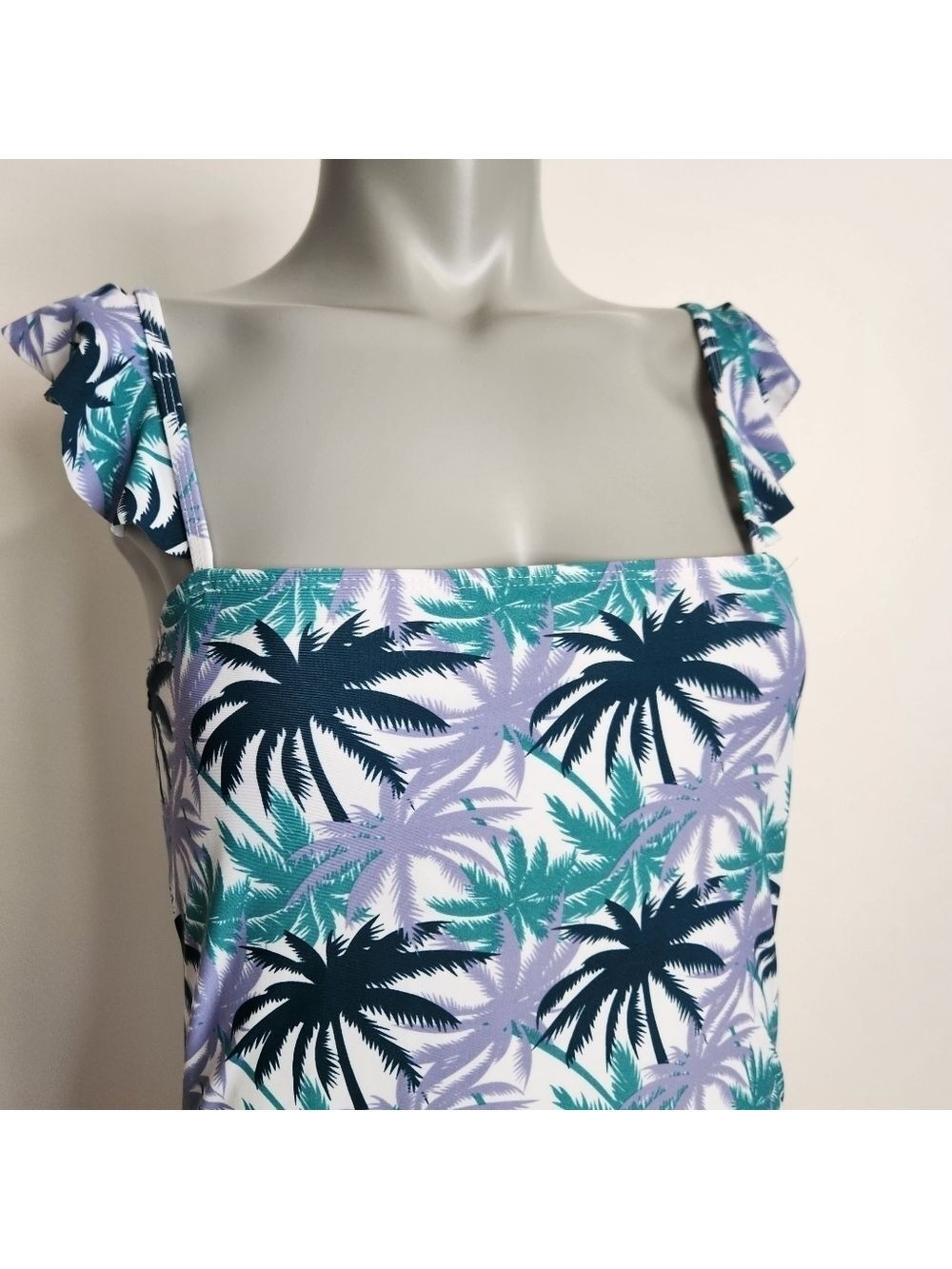 Jones New York Tropical Palm Print One Piece Ruffle Strap Bathing Suit Size M - Picture 2 of 13